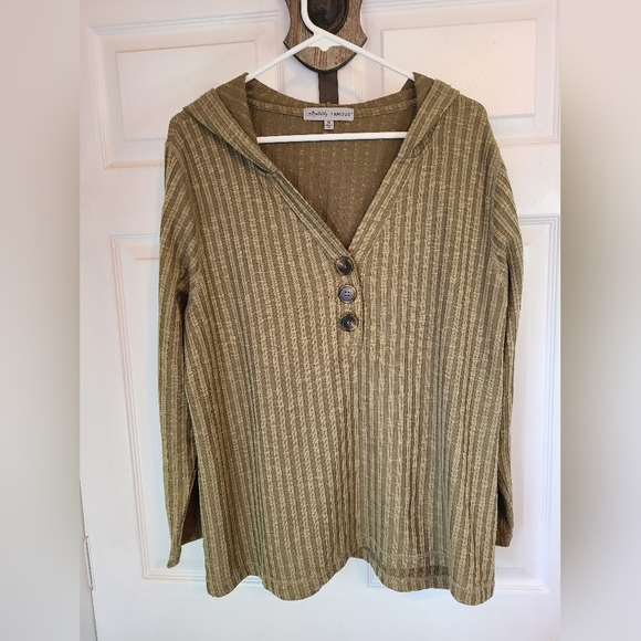 Absolutely Famous Woman's Long Sleeve Sweater Hoodie,  Size: 1X Color: OD Green - Picture 5 of 14